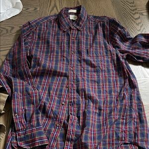 J. Crew Men's Casual Plaid Shirt - Navy and Red